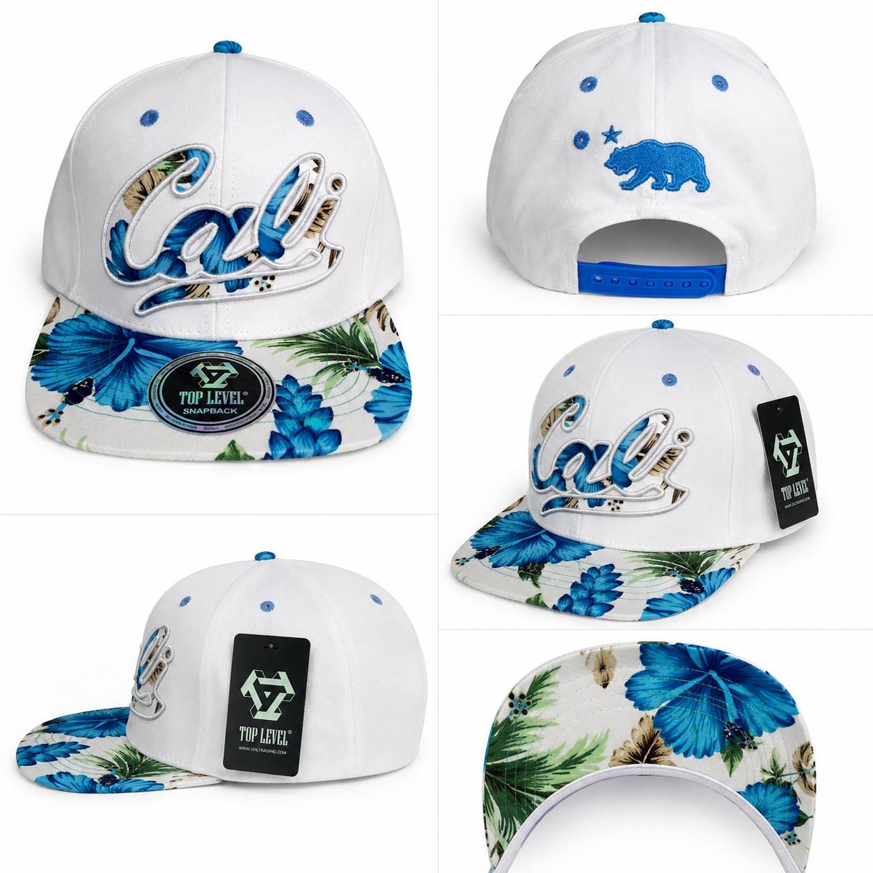 California Floral Snapback Hat | Premium Flat Bill Embroidered Cali Cap | Adjustable California Bear Baseball Cap