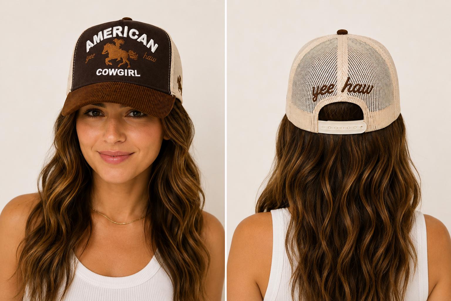 American Cowgirl Trucker Hat | Embroidered Western Mesh Snapback | Yee Haw Rodeo Cap