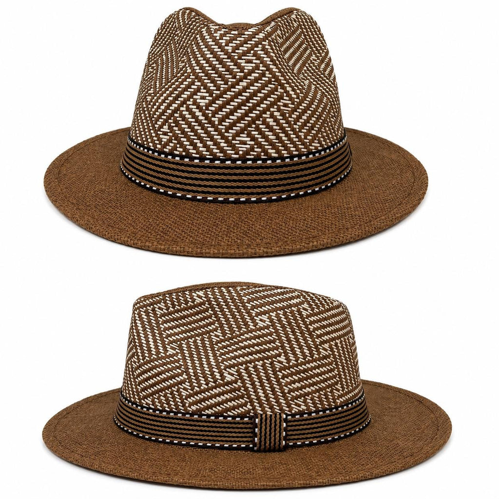 Premium Woven Fedora Hat | Wide Brim Summer Straw Hat | Lightweight Unisex Sun Hat | Brown & Black Variants