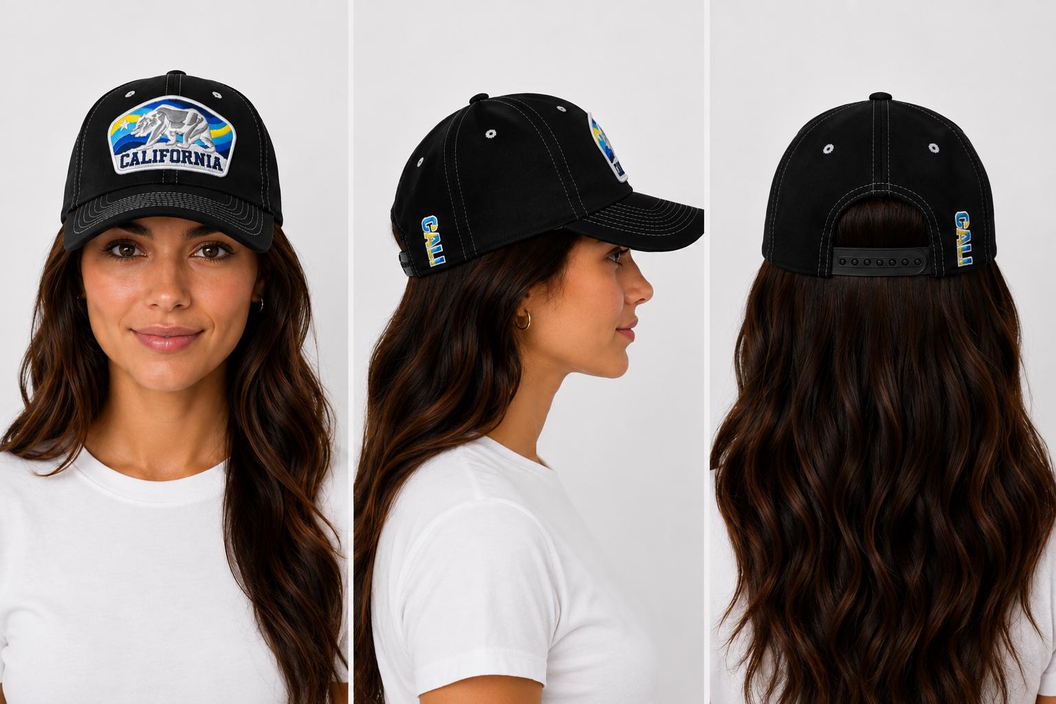California Bear Embroidered Snapback Hat | Black Adjustable Baseball Cap | CALI Side Embroidery | Unisex