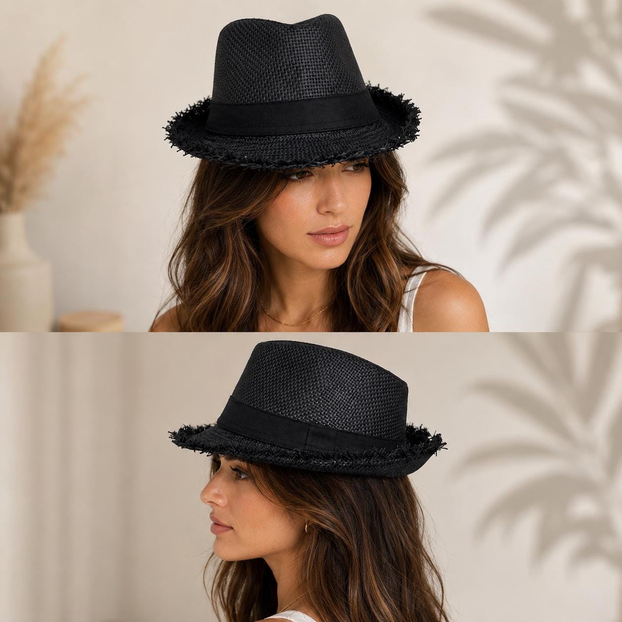 Frayed Brim Woven Fedora Hat | Summer Beach Sun Hat | Unisex Resort Straw-Style Hat