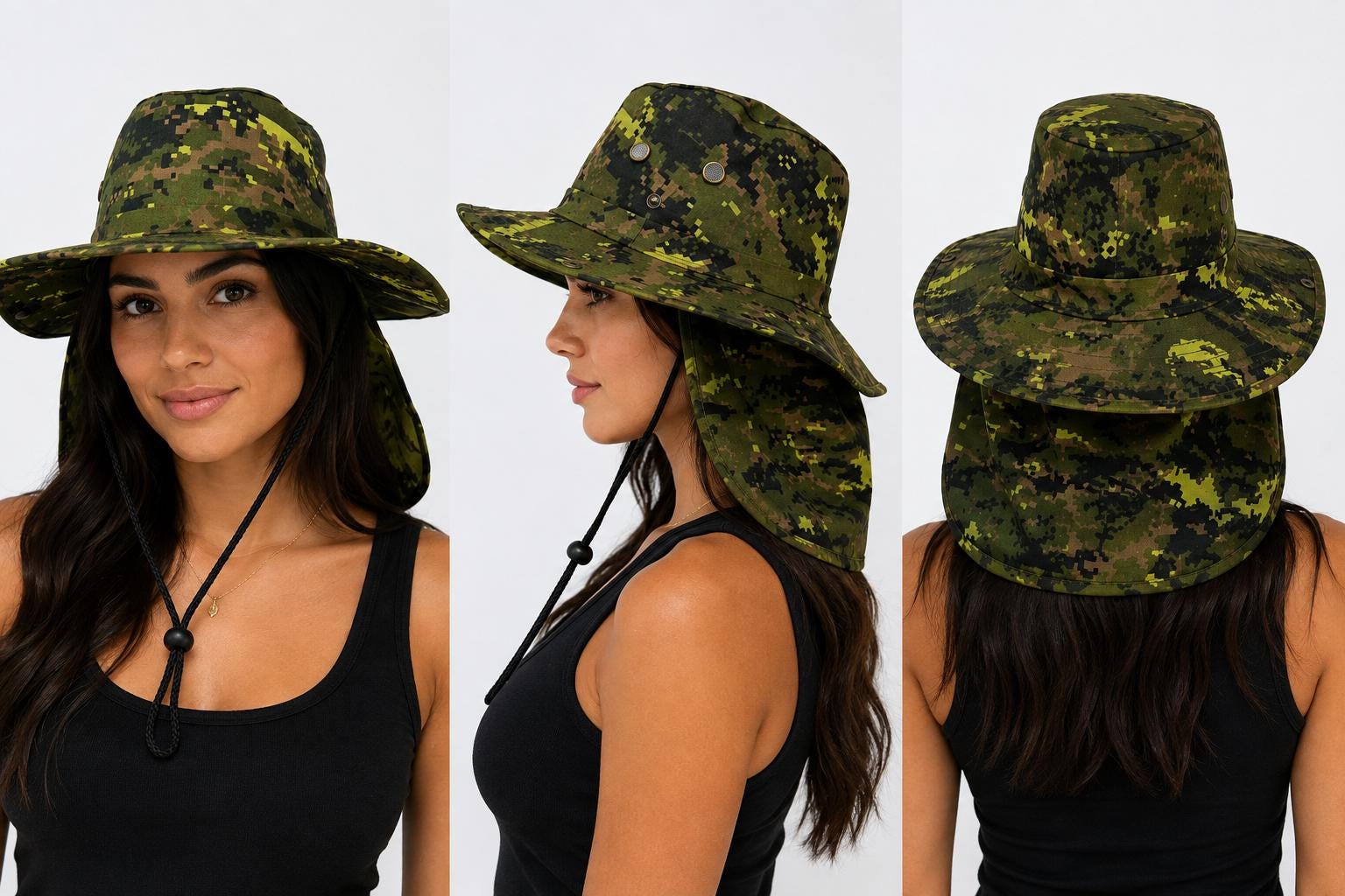 Wide Brim Sun Hat with Neck Flap | UPF Outdoor Fishing, Hiking & Boonie Hat | Adjustable Chin Strap