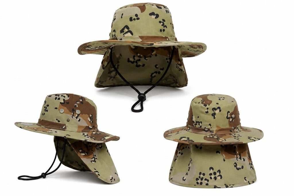 Wide Brim Sun Hat with Neck Flap | UPF Outdoor Fishing, Hiking & Boonie Hat | Adjustable Chin Strap