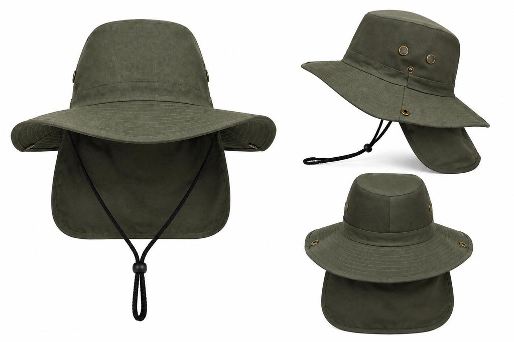 Wide Brim Sun Hat with Neck Flap | UPF Outdoor Fishing, Hiking & Boonie Hat | Adjustable Chin Strap