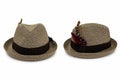 Unisex Woven Straw Fedora Hat with Feather Accent | Lightweight Summer Trilby | Brown Band | Casual Sun Hat