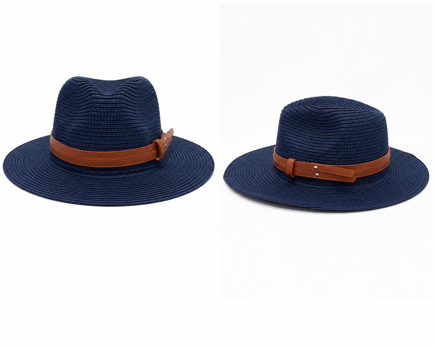 Wide Brim Woven Straw Fedora Hat | Summer Sun Hat with Faux Leather Band | Beach, Travel & Everyday Style