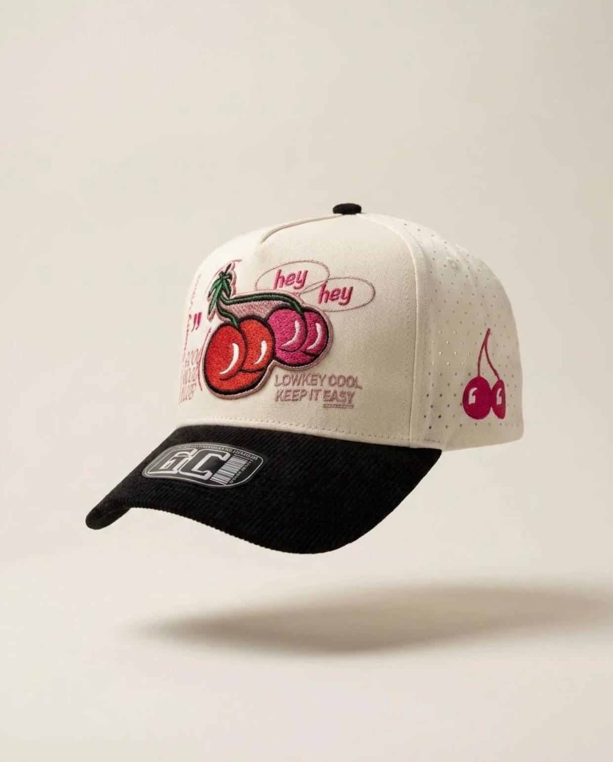 Good Mood Club Cherry Trucker Hat - Cream & Black Snapback