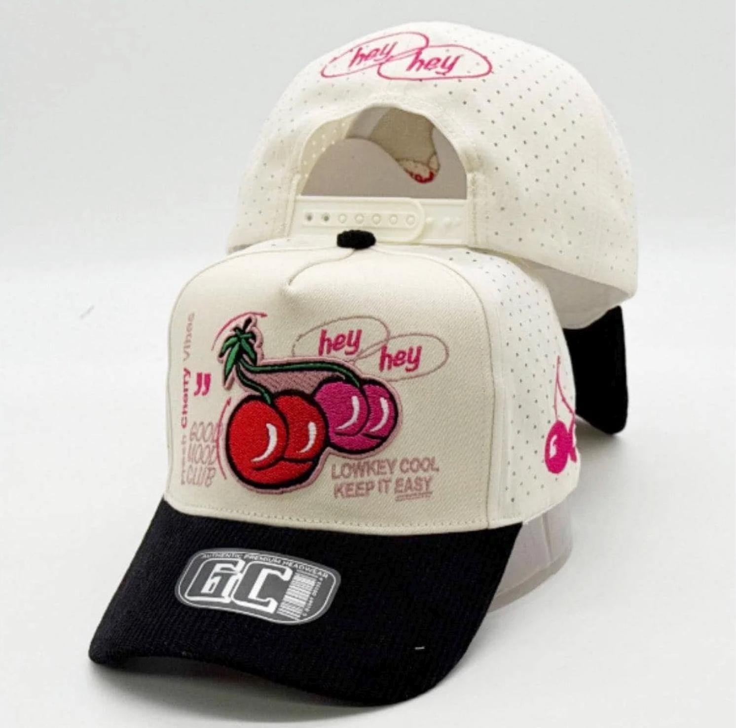 Good Mood Club Cherry Trucker Hat - Cream & Black Snapback
