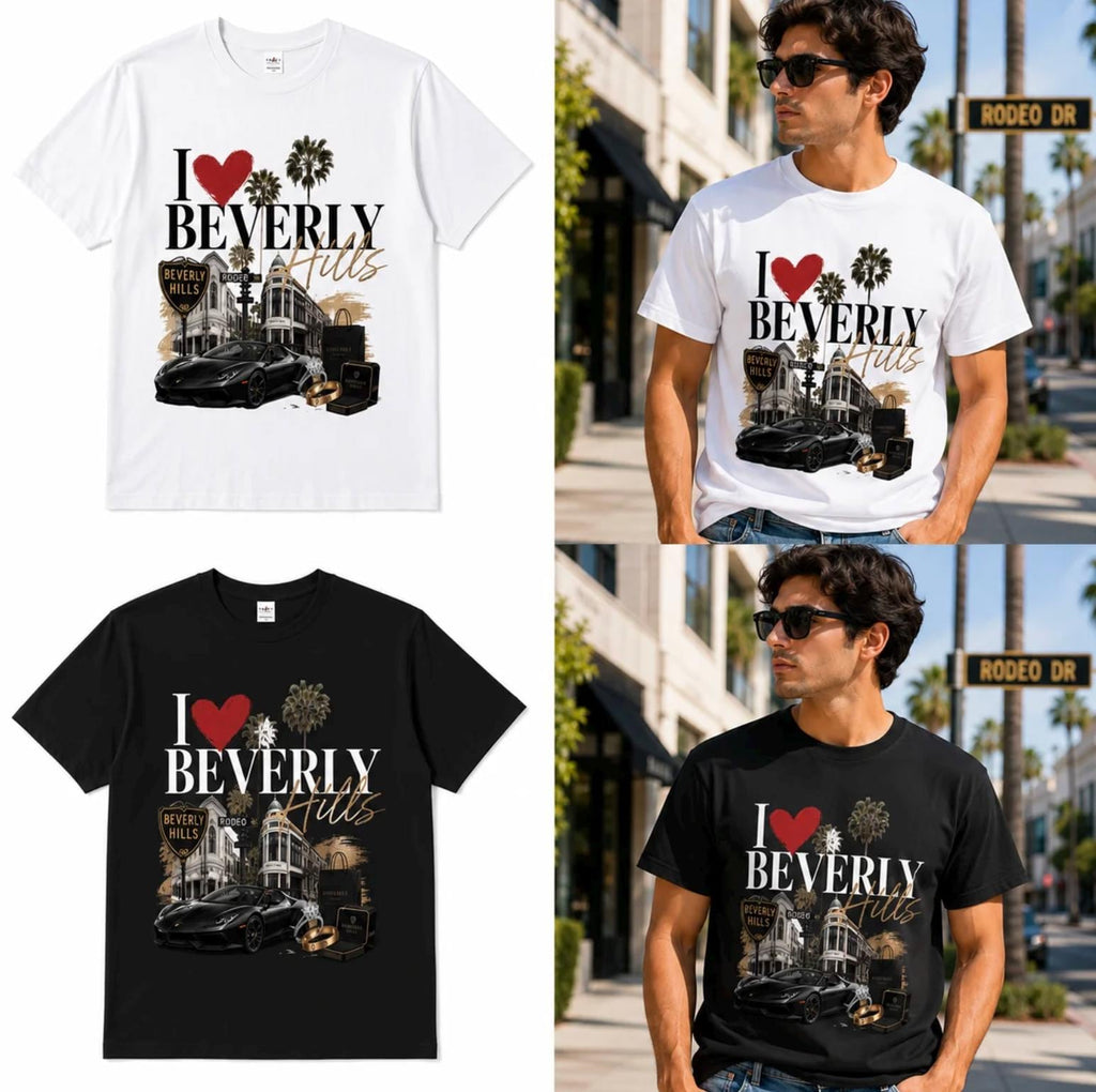 I Love Beverly Hills Graphic T-Shirt | Luxury Los Angeles Tourist Tee | Premium Unisex Cotton Shirt