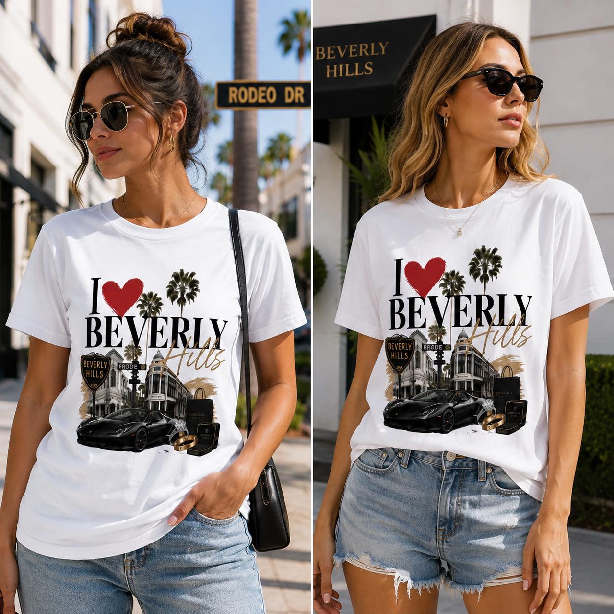 I Love Beverly Hills Graphic T-Shirt | Luxury Los Angeles Tourist Tee | Premium Unisex Cotton Shirt