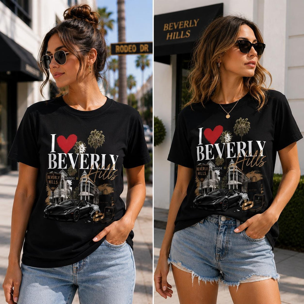I Love Beverly Hills Graphic T-Shirt | Luxury Los Angeles Tourist Tee | Premium Unisex Cotton Shirt