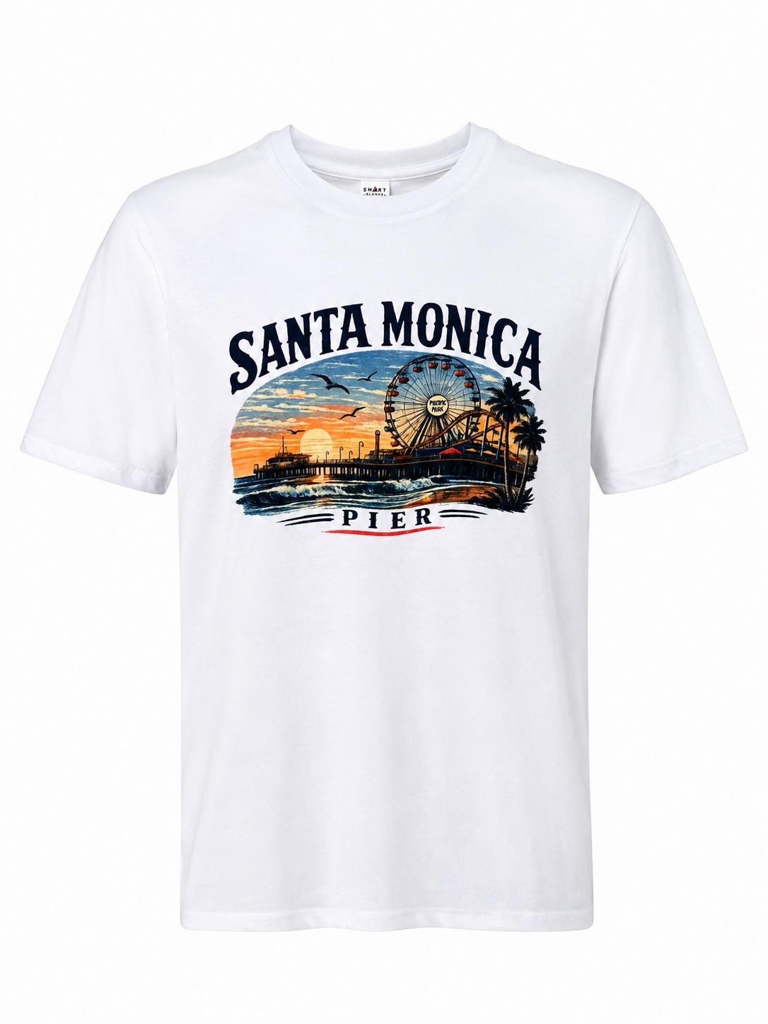 Santa Monica Pier Vintage Graphic T-Shirt | California Beach Sunset Tee | Los Angeles Souvenir Shirt