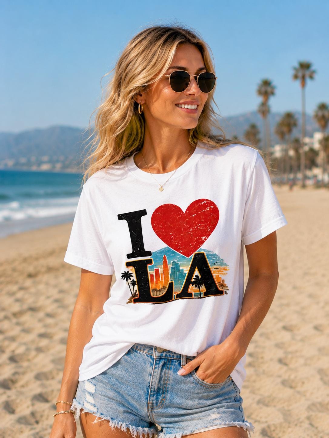 I Love LA Graphic T-Shirt | Los Angeles California Vintage Tee | Retro LA Skyline & Palm Tree Shirt | California Souvenir Tee