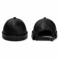 Unisex Leather-Look Brimless Docker Hat – Adjustable Rolled-Cuff Cap in Black, Burgundy and Tan