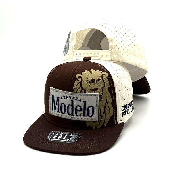 Modelo Cerveza lion snapback in brown and cream