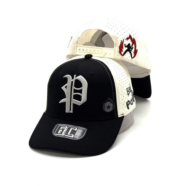 Old English P cap in black and cream