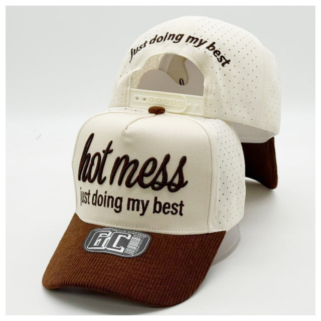 Hot Mess "Just Doing My Best" Cream & Brown Trucker Hat