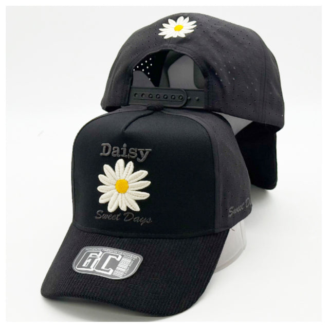 Daisy "Sweet Days" Embroidered Snapback Cap – Black and Floral Baseball Hat