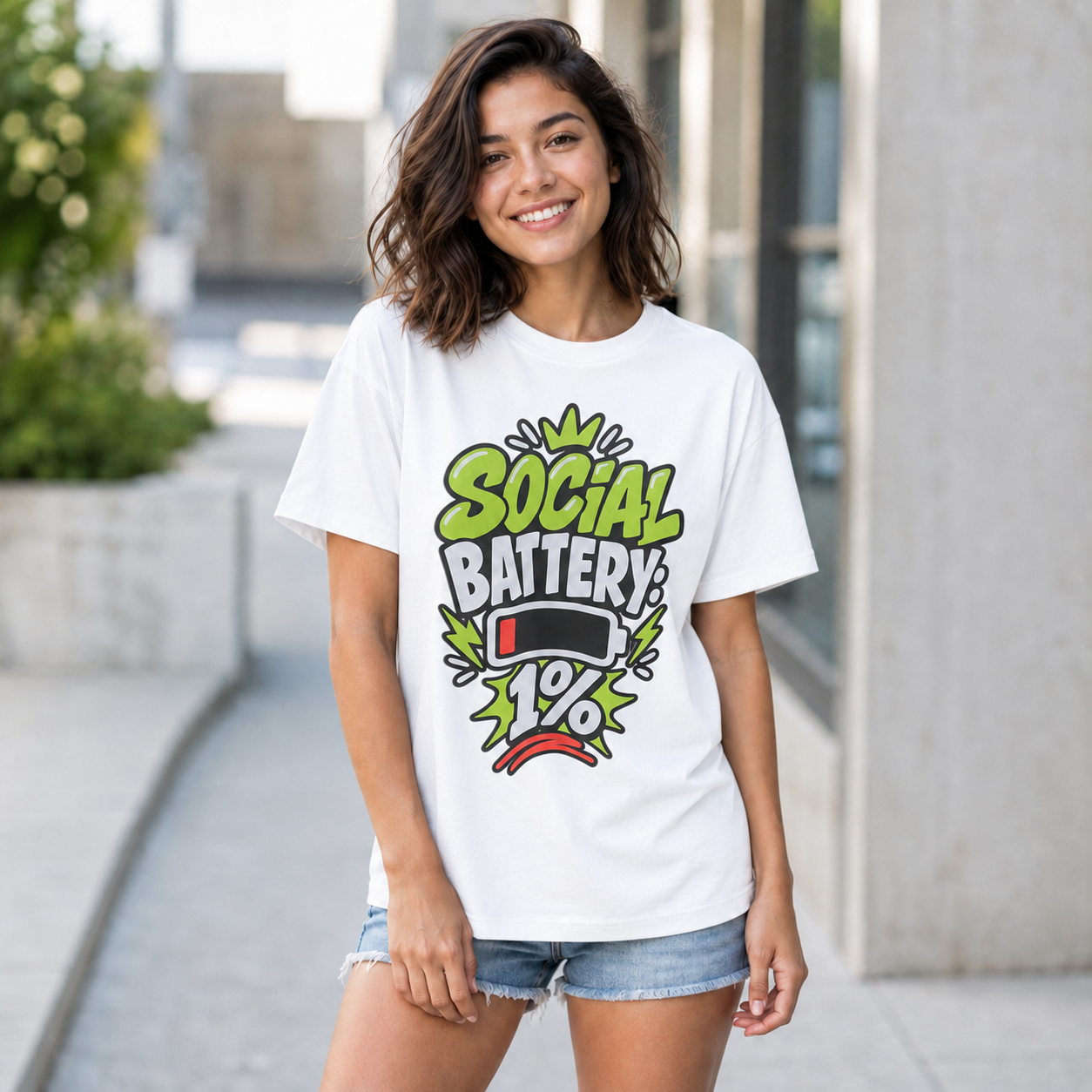 Social Battery 1% T-Shirt, Funny Introvert Graphic Tee, Low Battery Unisex Shirt