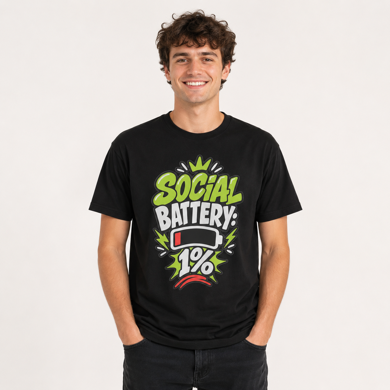 Social Battery 1% T-Shirt, Funny Introvert Graphic Tee, Low Battery Unisex Shirt