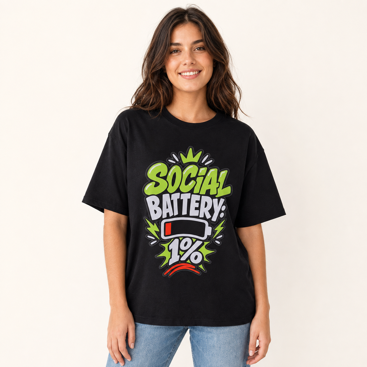Social Battery 1% T-Shirt, Funny Introvert Graphic Tee, Low Battery Unisex Shirt