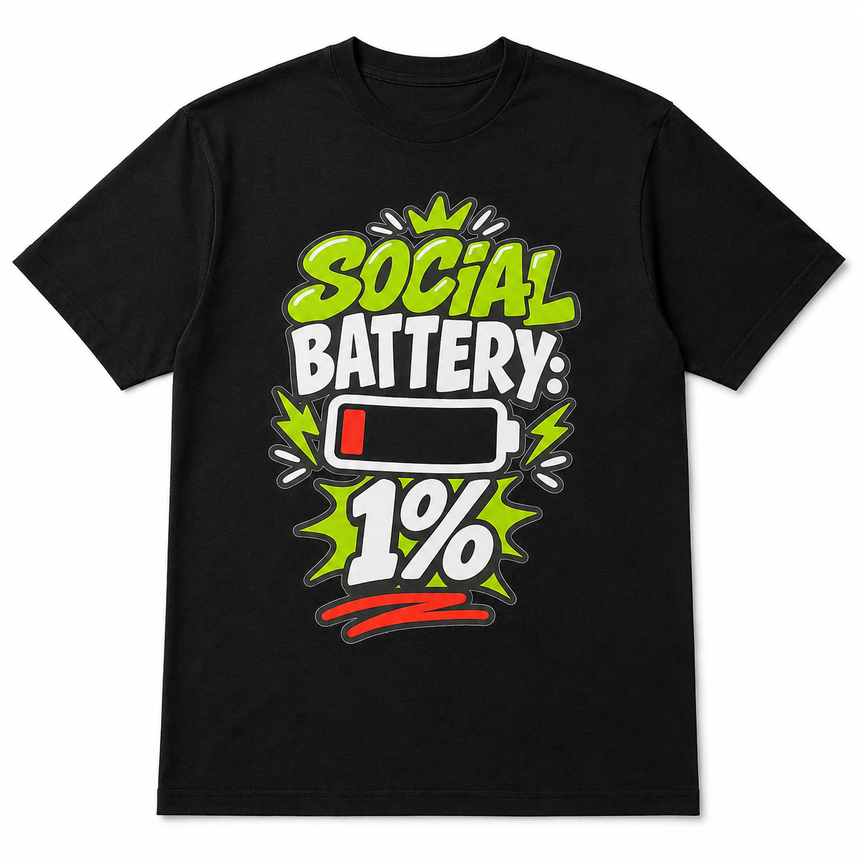 Social Battery 1% T-Shirt, Funny Introvert Graphic Tee, Low Battery Unisex Shirt
