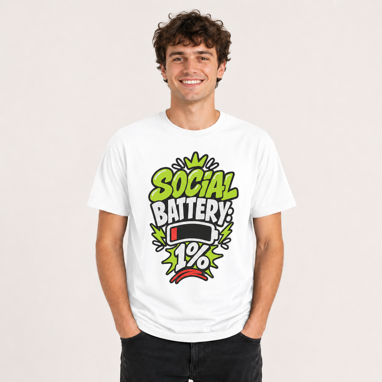 Social Battery 1% T-Shirt, Funny Introvert Graphic Tee, Low Battery Unisex Shirt
