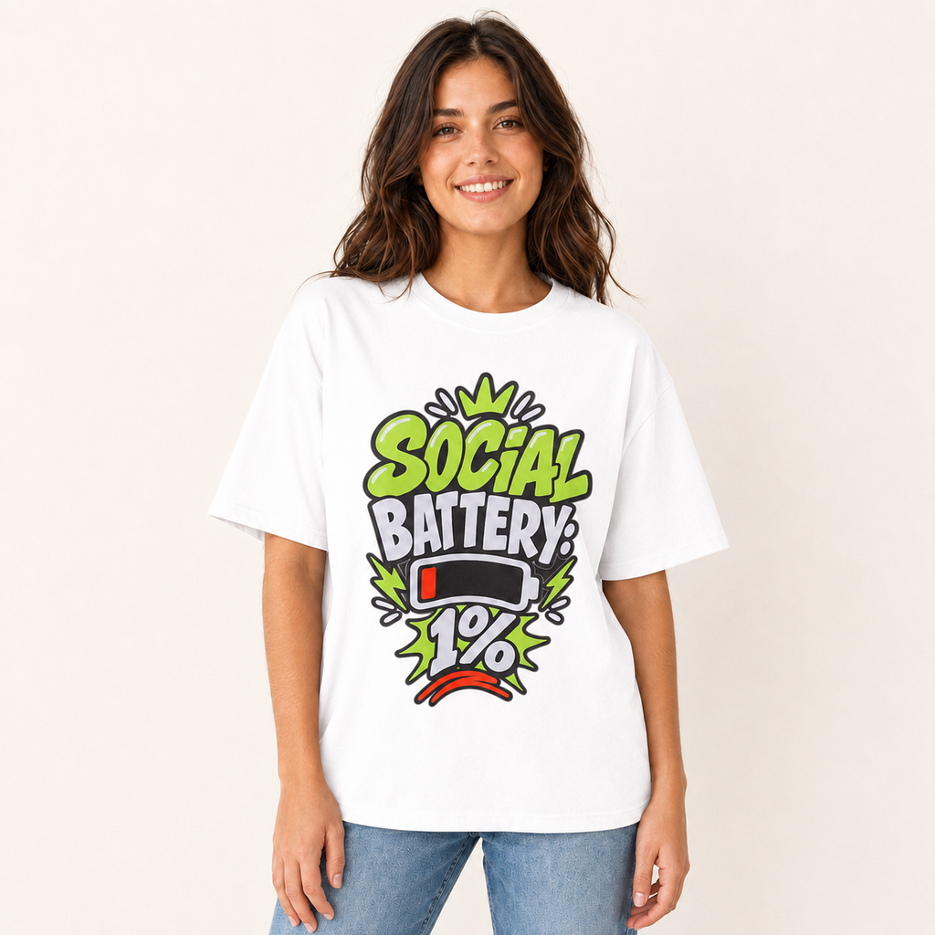 Social Battery 1% T-Shirt, Funny Introvert Graphic Tee, Low Battery Unisex Shirt