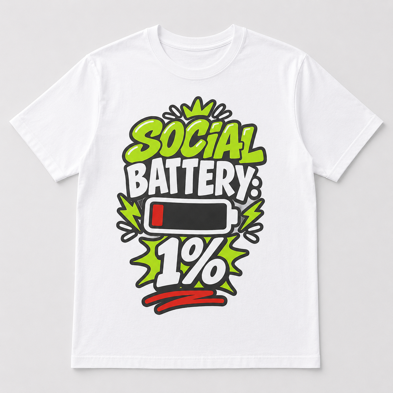 Social Battery 1% T-Shirt, Funny Introvert Graphic Tee, Low Battery Unisex Shirt